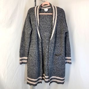 Sienna Sky Gray with Cream Stripes Long Line Cardigan Sweater. Women's Small